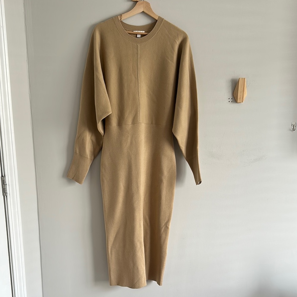 COS Tan Long Sleeve Midi Sweater Dress